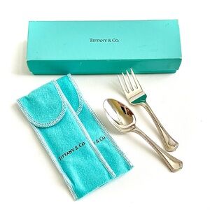 Vintage Tiffany & Co. Sterling Silver Baby Spoon Fork Set w/ Box Authentic
